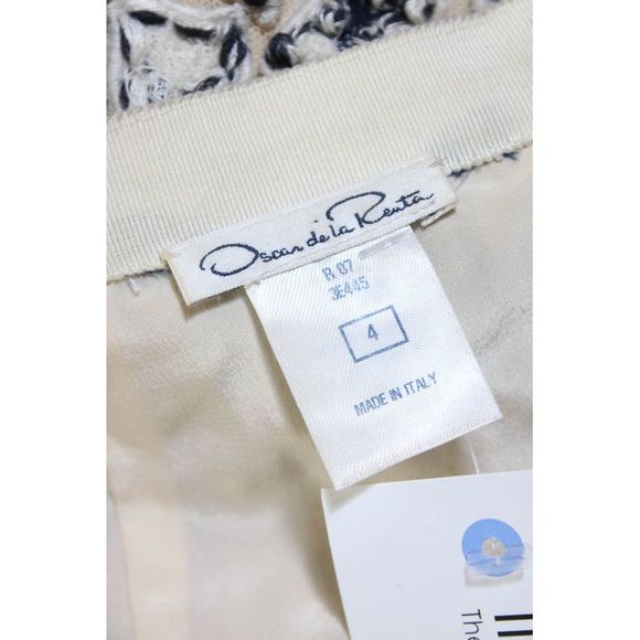 Oscar de la Renta Womens Cotton Blend Textured Zip Up Pencil Skirt Beige Size 4 - Picture 6 of 6